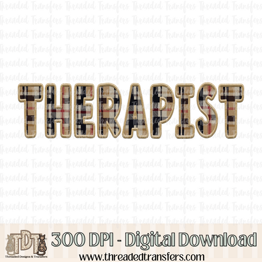 Therapist Fall Plaid Faux Embroidery Digital Design Download (PNG Format - no product shipped)