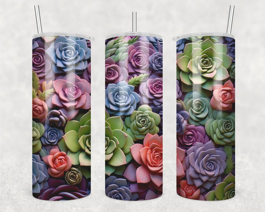 3D Colorful Succulents Sublimation Transfer Tumbler Wrap 20oz (read description)