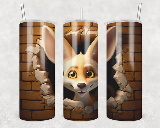 3D Fennec Fox Cracked Wall Sublimation Transfer Tumbler Wrap 20oz (read description)