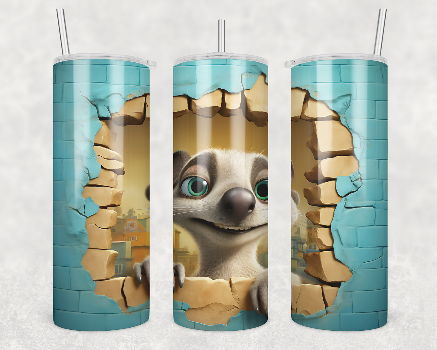 3D Meerkat Cracked Wall Sublimation Transfer Tumbler Wrap 20oz (read description)