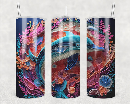 3D Dolphin Sublimation Transfer Tumbler Wrap 20oz (read description)