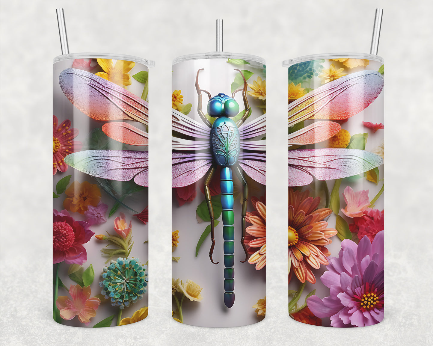 3D Dragonfly Sublimation Transfer Tumbler Wrap 20oz (read description)