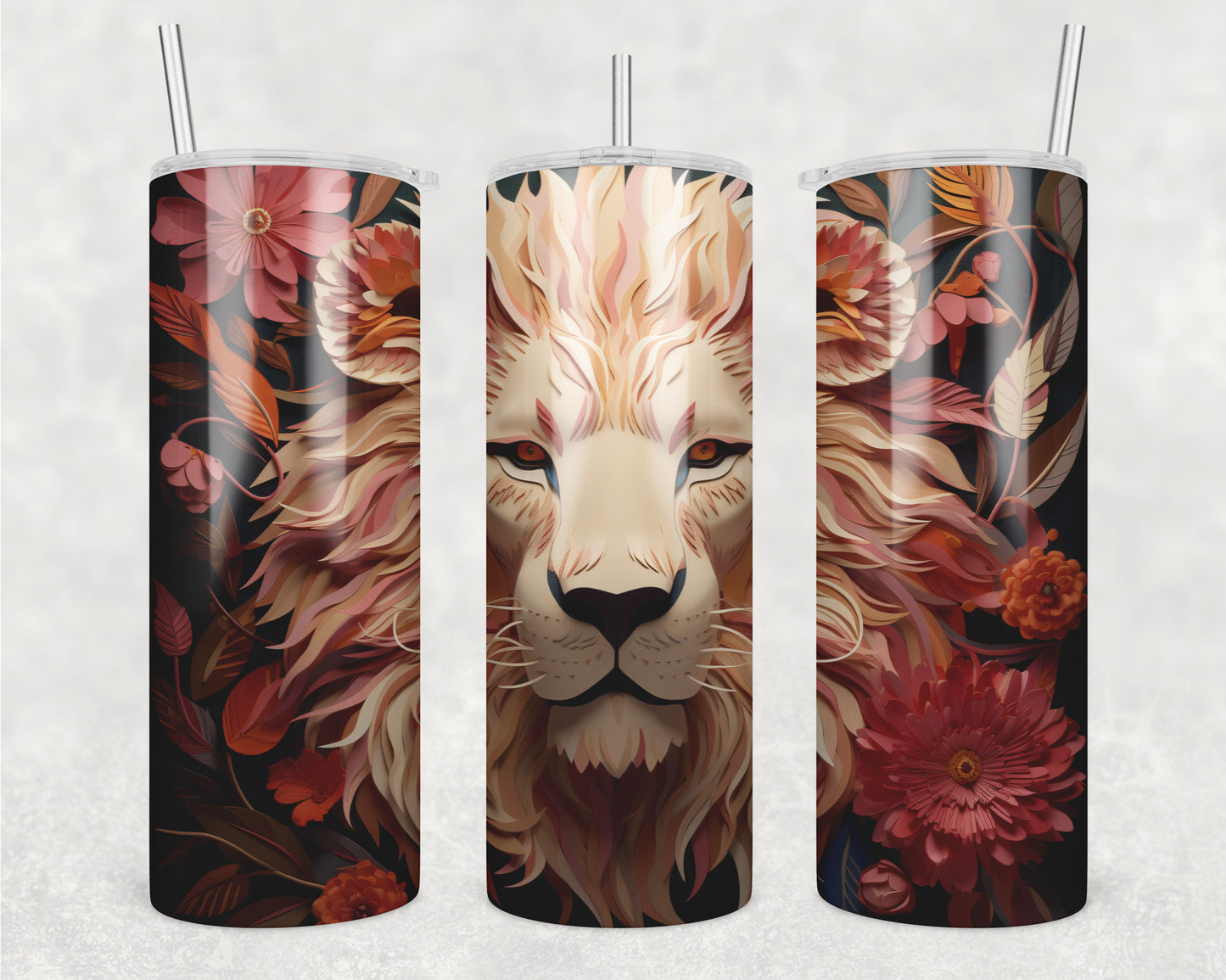 3D Floral Lion Sublimation Transfer Tumbler Wrap 20oz (read description)