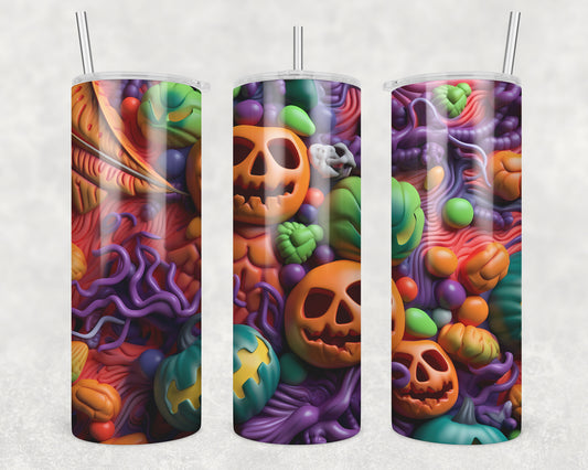 3D Halloween Pieces Sublimation Transfer Tumbler Wrap 20oz (read description)