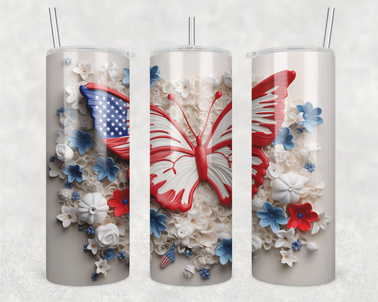 3D Patriotic Butterfly Sublimation Transfer Tumbler Wrap 20oz (read description)