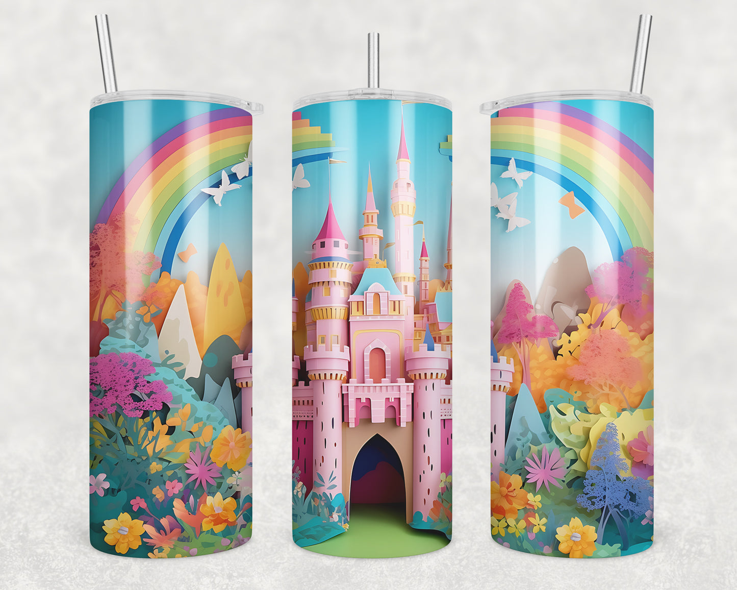 3D Rainbow Castle Sublimation Transfer Tumbler Wrap 20oz (read description)