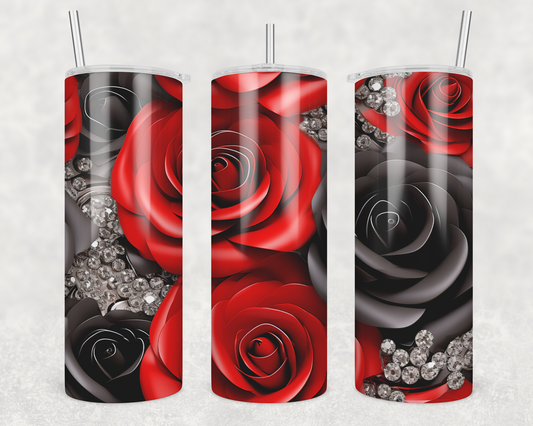 3D Red and Black Roses Sublimation Transfer Tumbler Wrap 20oz (read description)