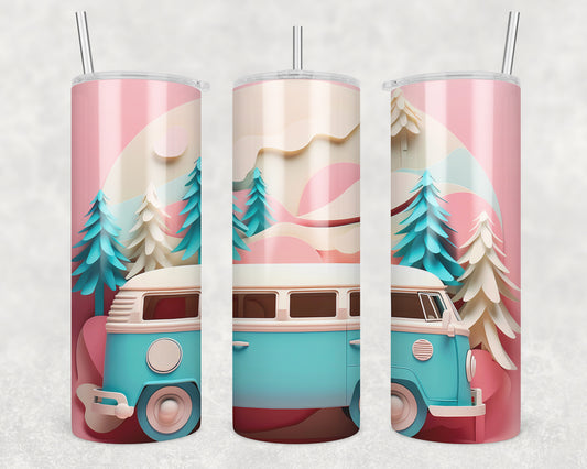 3D Retro Camper Sublimation Transfer Tumbler Wrap 20oz (read description)