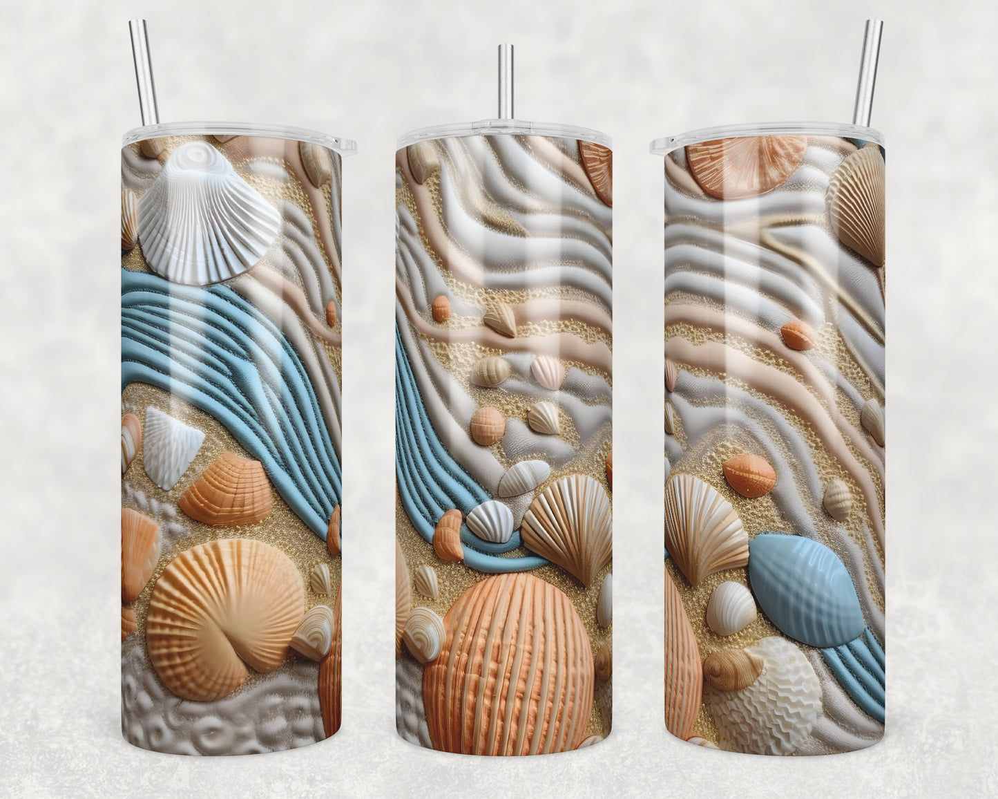 3D Seashells and Sand Sublimation Transfer Tumbler Wrap 20oz (read description)