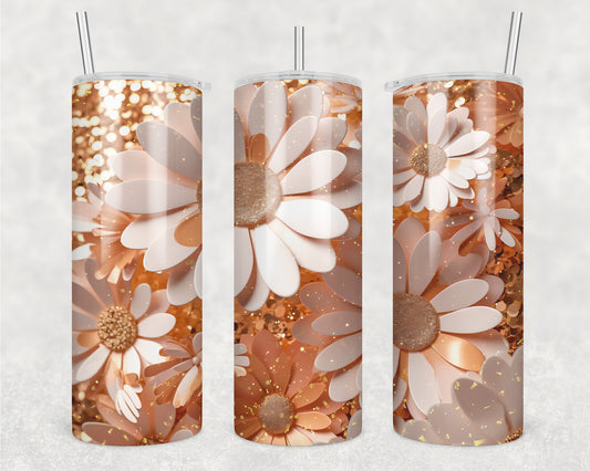 3D Sparkling Daisies Sublimation Transfer Tumbler Wrap 20oz (read description)