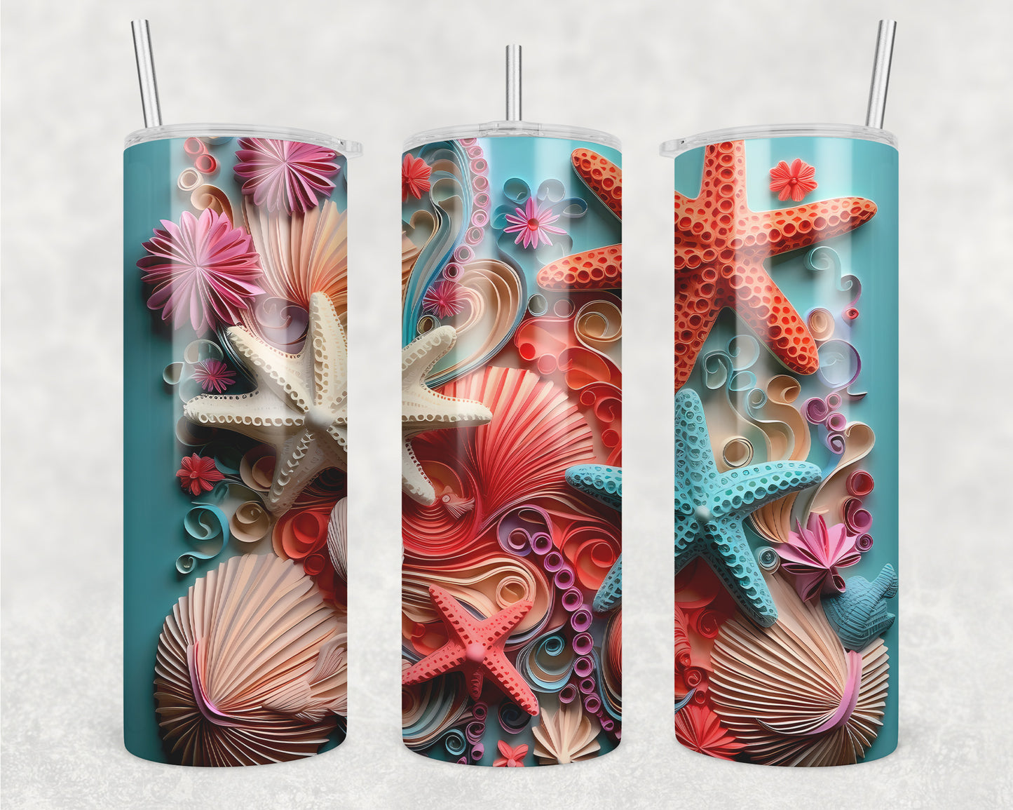 3D Starfish Life Sublimation Transfer Tumbler Wrap 20oz (read description)