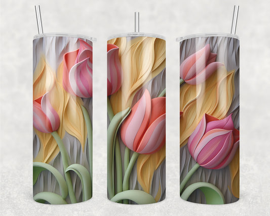 3D Tulips Sublimation Transfer Tumbler Wrap 20oz (read description)