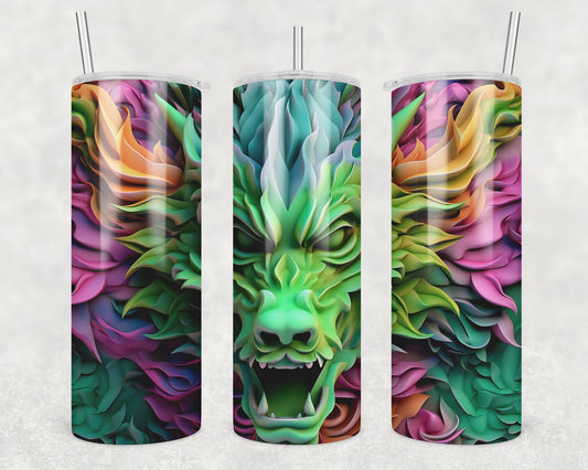 3D Vibrant Dragon Sublimation Transfer Tumbler Wrap 20oz (read description)