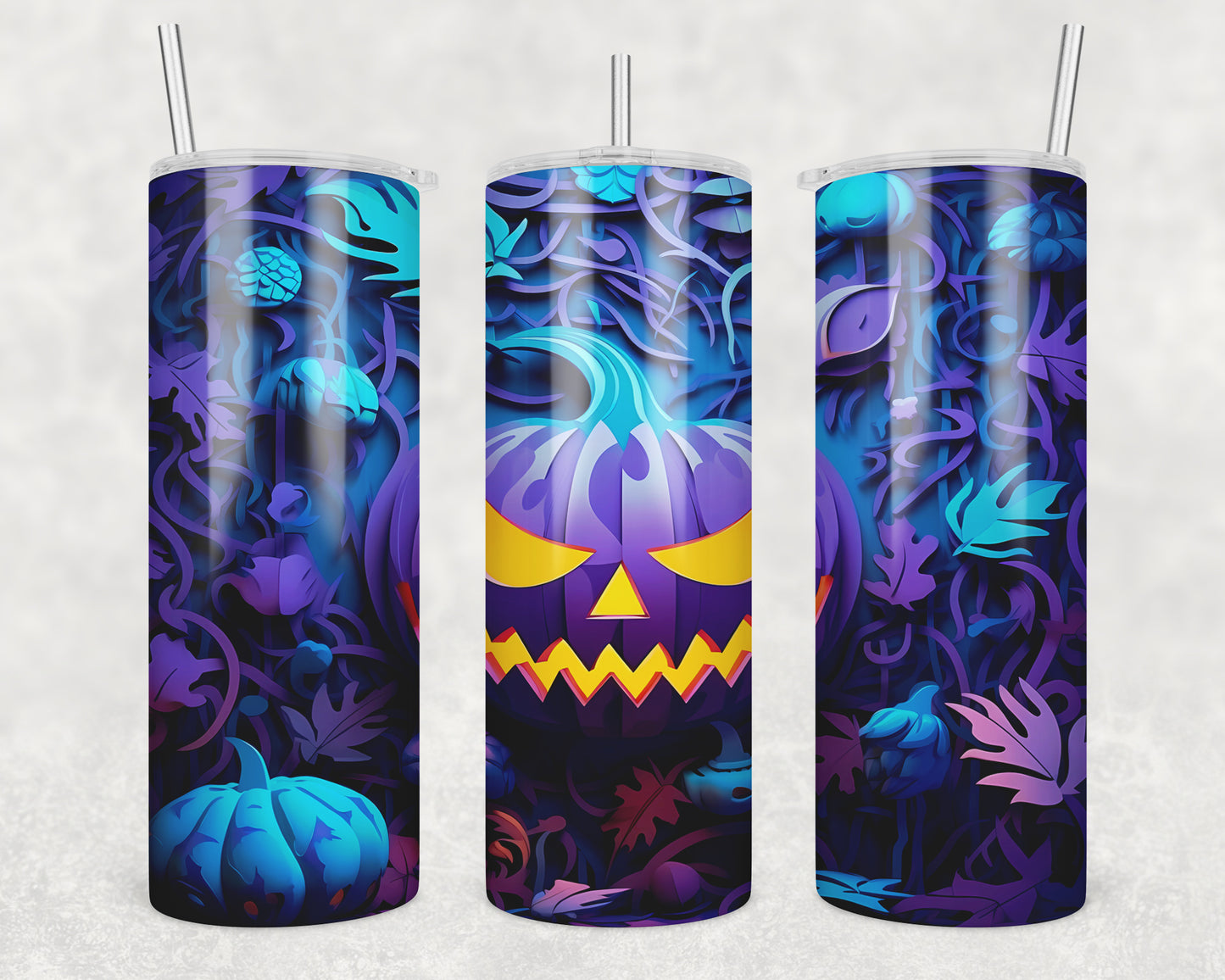 3D Angry Pumpkin Sublimation Transfer Tumbler Wrap 20oz (read description)