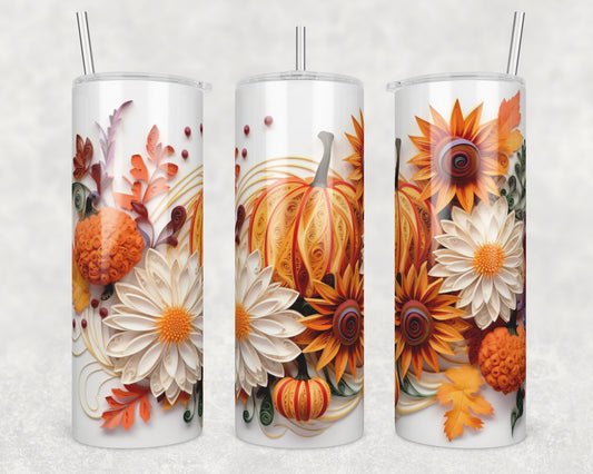 3D Autumn Pumpkins Sublimation Transfer Tumbler Wrap 20oz (read description)