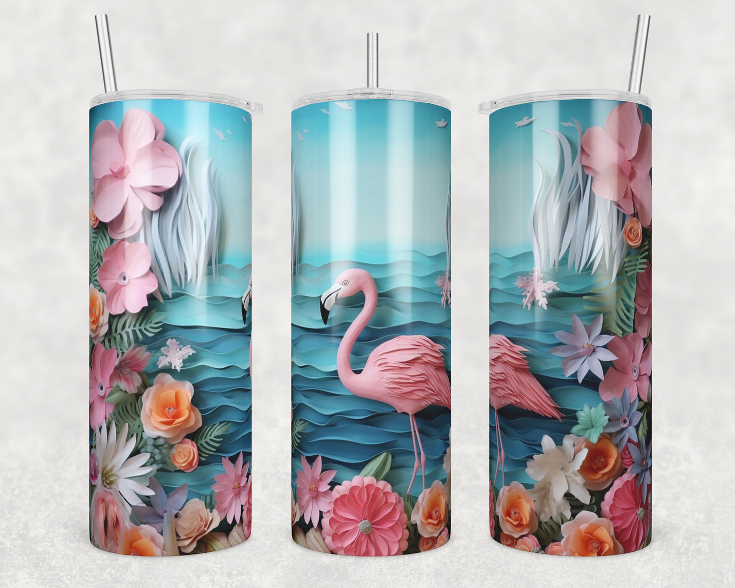 3D Beach Flamingo Sublimation Transfer Tumbler Wrap 20oz (read description)