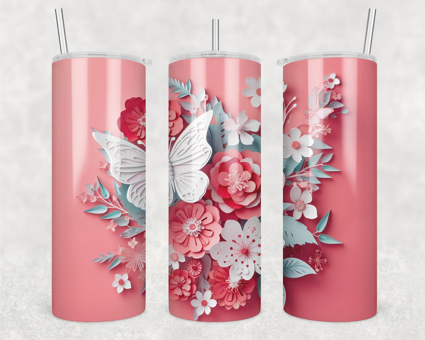 3D Butterfly Flowers Sublimation Transfer Tumbler Wrap 20oz (read description)