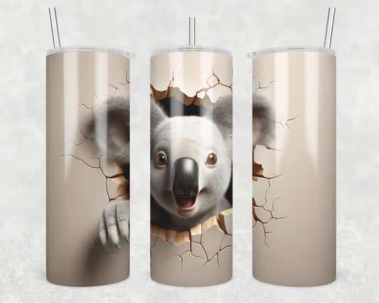 3D Koala Cracked Wall Sublimation Transfer Tumbler Wrap 20oz (read description)