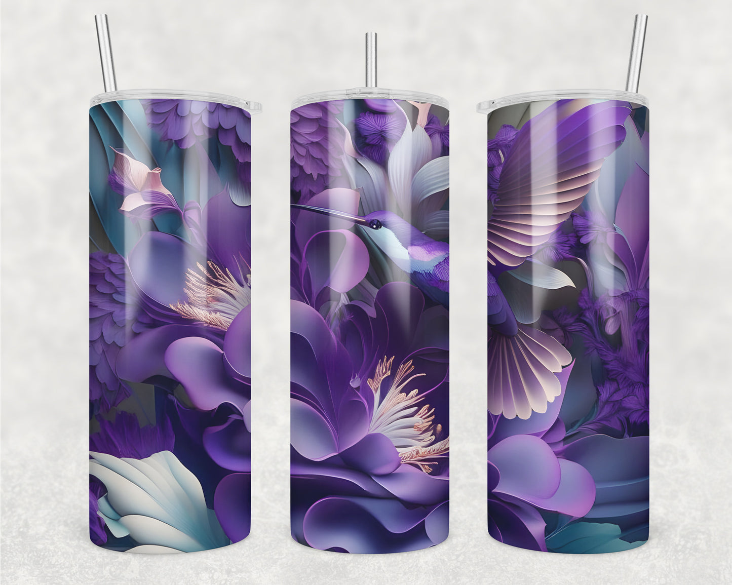 3D Purple Hummingbird Sublimation Transfer Tumbler Wrap 20oz (read description)