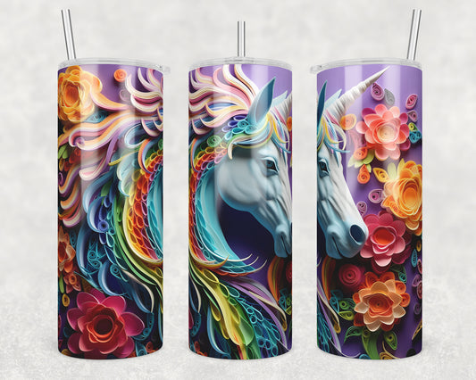 3D Rainbow Unicorn Sublimation Transfer Tumbler Wrap 20oz (read description)