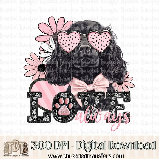 Love Always Black Cocker Spaniel Faux Embroidery Digital Design Download (PNG Format - no product shipped)