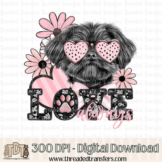 Love Always Black Shih Tzu Faux Embroidery Digital Design Download (PNG Format - no product shipped)