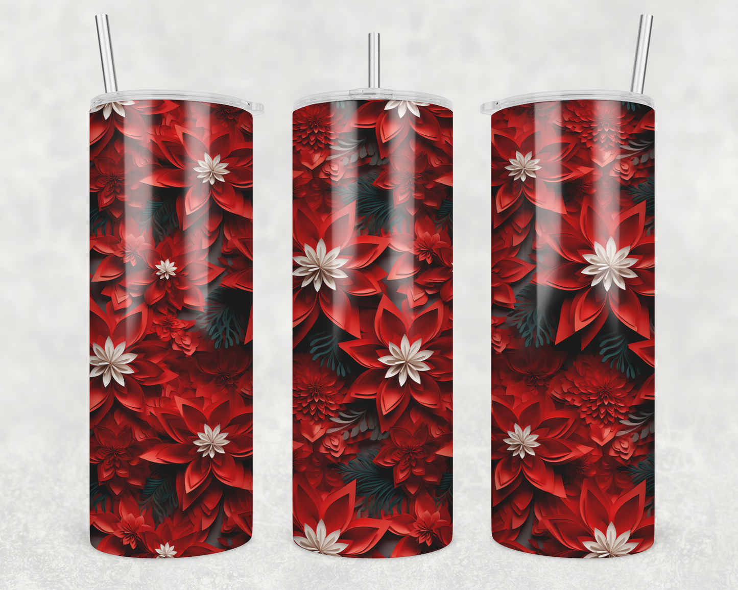 3D Poinsettia Sublimation Transfer Tumbler Wrap 20oz (read description)