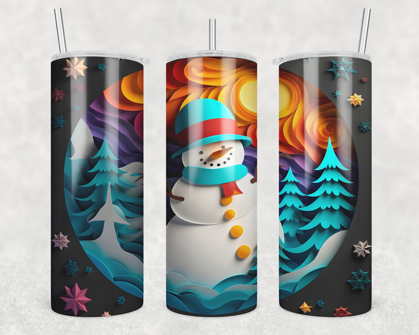 3D Snowman Sunset Sublimation Transfer Tumbler Wrap 20oz (read description)