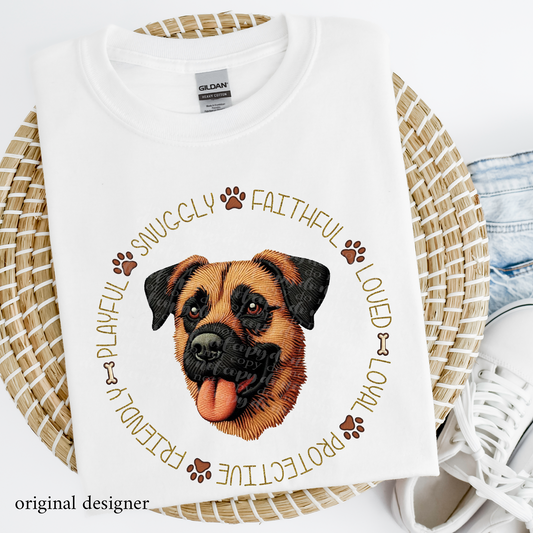 Black Mouth Cur Pet Traits **EXCLUSIVE** Faux Embroidery & Faux Sparkle DTF & Sublimation Transfer