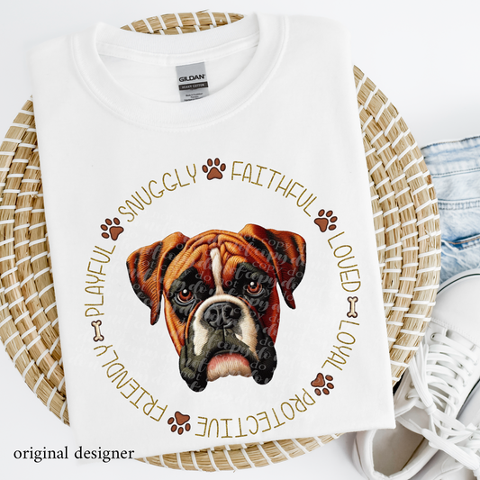 Boxer Pet Traits **EXCLUSIVE** Faux Embroidery & Faux Sparkle DTF & Sublimation Transfer