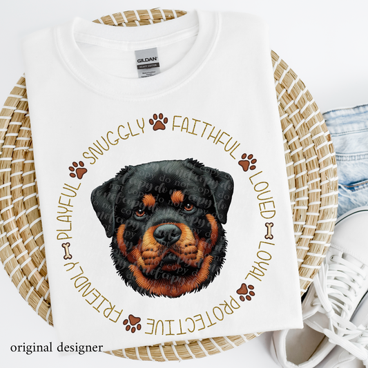 Rottweiler Pet Traits **EXCLUSIVE** Faux Embroidery & Faux Sparkle DTF & Sublimation Transfer