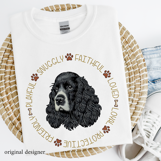 Cocker Spaniel Black Pet Traits **EXCLUSIVE** Faux Embroidery & Faux Sparkle DTF & Sublimation Transfer