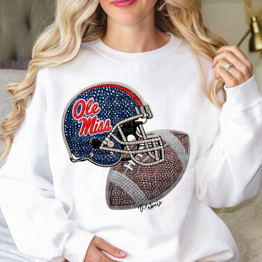 Rebels Helmet Faux Rhinestone & Faux Embroidery DTF & Sublimation Transfer