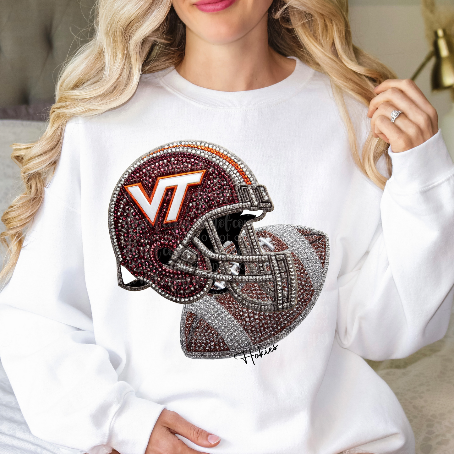 VA Tech Helmet Faux Rhinestone & Faux Embroidery DTF & Sublimation Transfer