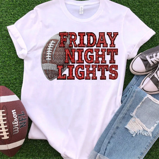 Friday Night Lights Red Faux Rhinestone & Faux Embroidery DTF & Sublimation Transfer