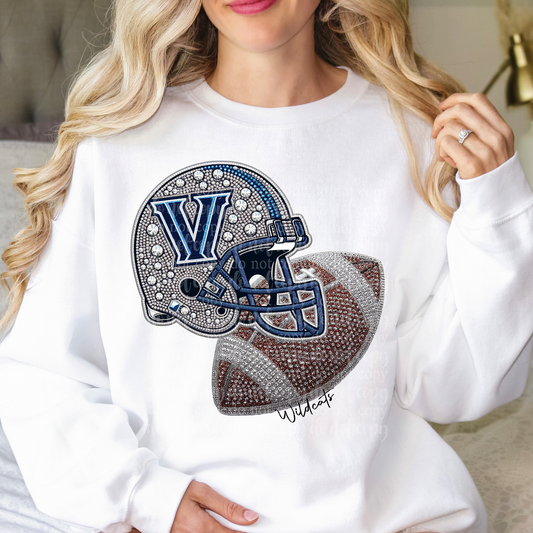 Wildcats V Helmet Faux Rhinestone & Faux Embroidery DTF & Sublimation Transfer