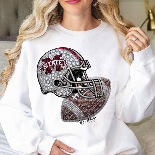 Bulldogs MS Helmet Faux Rhinestone & Faux Embroidery DTF & Sublimation Transfer