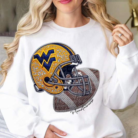 West Virginia Helmet Faux Rhinestone & Faux Embroidery DTF & Sublimation Transfer