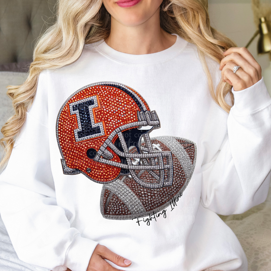 Illinois Helmet Faux Rhinestone & Faux Embroidery DTF & Sublimation Transfer