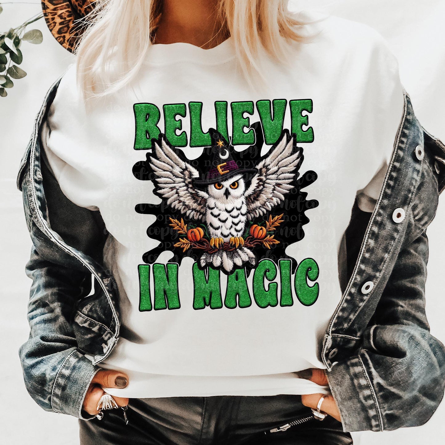 Believe in Magic Owl Faux Rhinestone & Faux Embroidery DTF & Sublimation Transfer