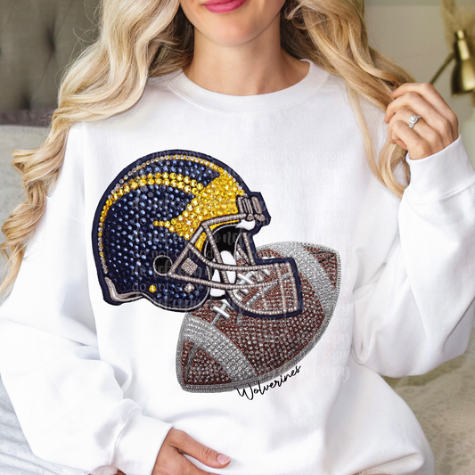 Wolverines Helmet Faux Rhinestone & Faux Embroidery DTF & Sublimation Transfer