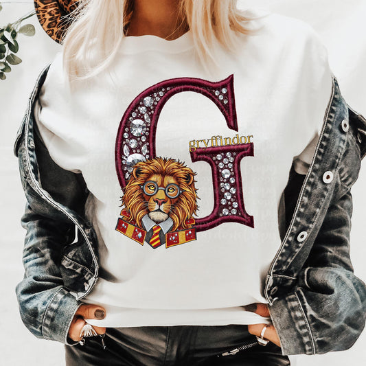 G Lion Faux Rhinestone & Faux Embroidery DTF & Sublimation Transfer