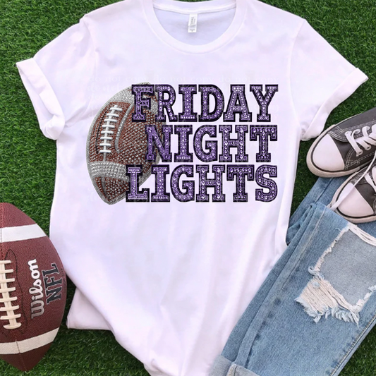 Friday Night Lights Purple Faux Rhinestone & Faux Embroidery DTF & Sublimation Transfer