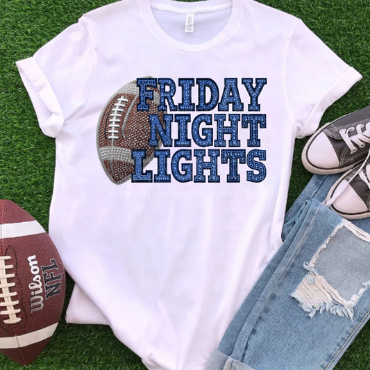Friday Night Lights Blue Faux Rhinestone & Faux Embroidery DTF & Sublimation Transfer