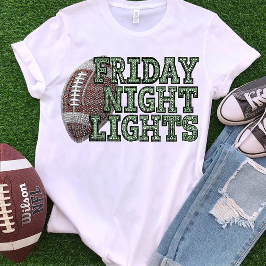 Friday Night Lights Green Faux Rhinestone & Faux Embroidery DTF & Sublimation Transfer