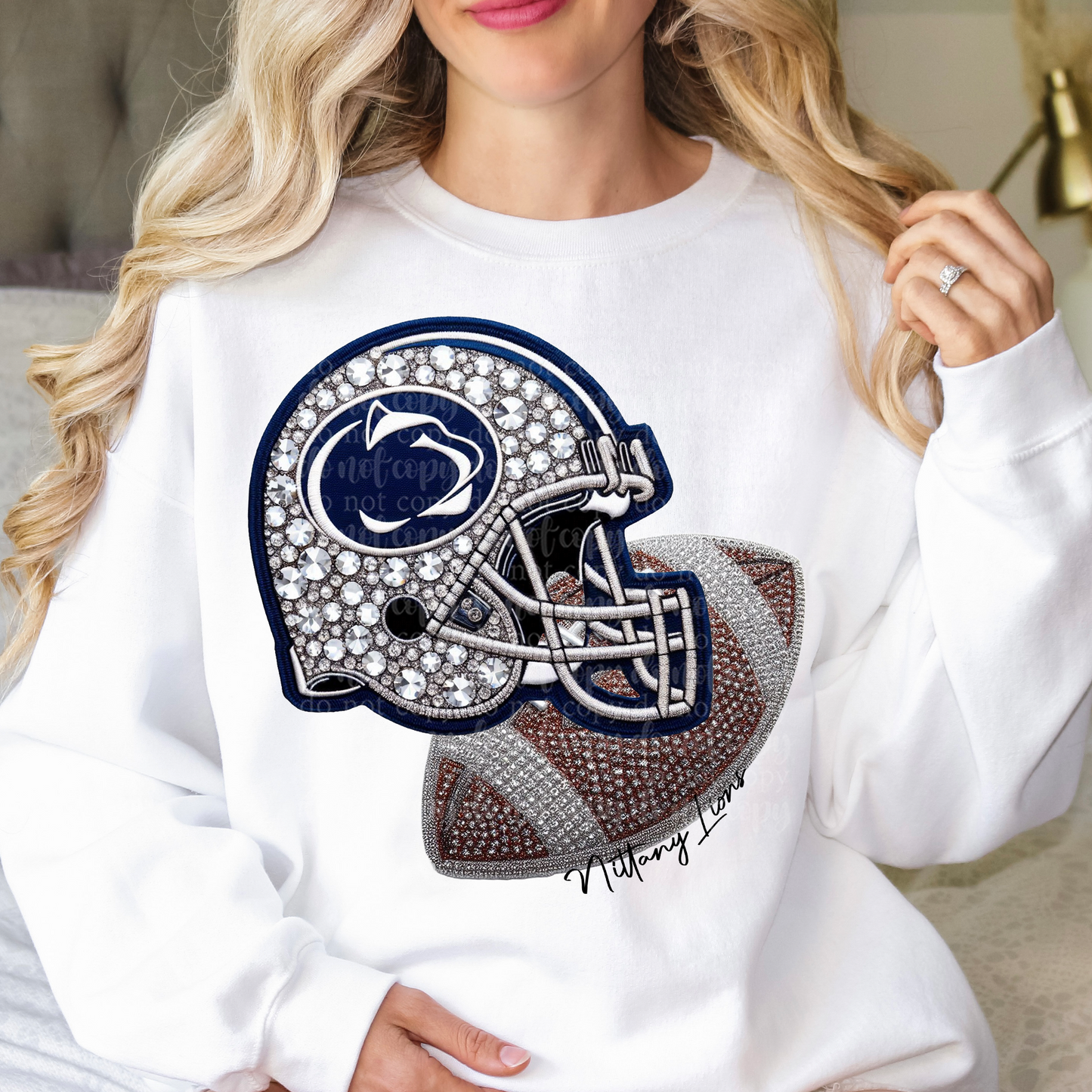 N. Lions Helmet Faux Rhinestone & Faux Embroidery DTF & Sublimation Transfer