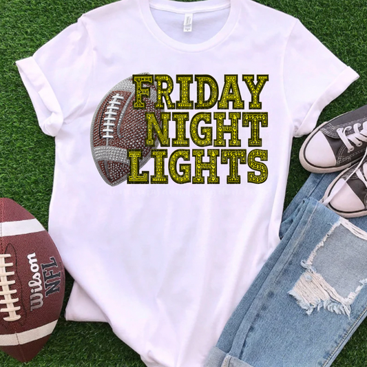 Friday Night Lights Yellow Faux Rhinestone & Faux Embroidery DTF & Sublimation Transfer