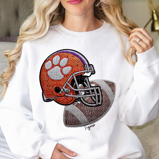 Tigers Clem Helmet Faux Rhinestone & Faux Embroidery DTF & Sublimation Transfer