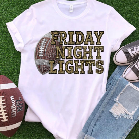 Friday Night Lights Gold Faux Rhinestone & Faux Embroidery DTF & Sublimation Transfer
