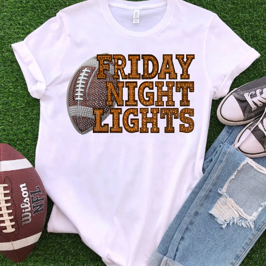 Friday Night Lights Orange Faux Rhinestone & Faux Embroidery DTF & Sublimation Transfer